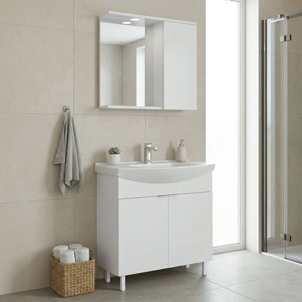 Set mobile lavabo con specchio (2 pezzi) "Purus 80" - 80 x 50 x 83 cm - Bianco