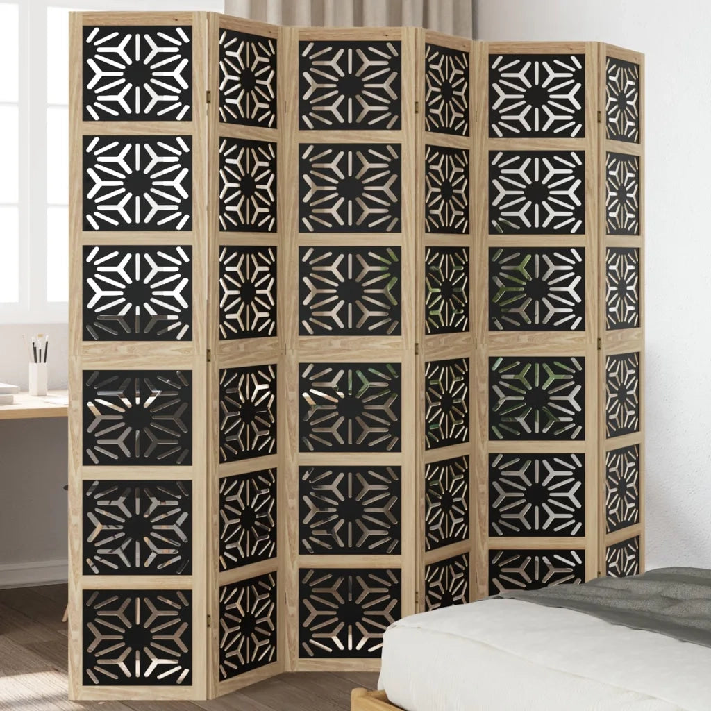 Divisorio Ambienti | Divider per stanze | Paravento 6 Pannelli Marrone e nero Legno di Paulownia