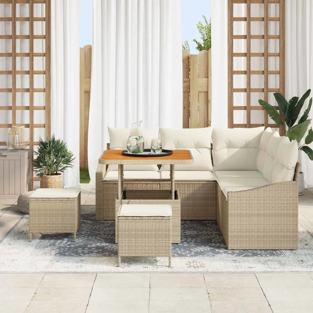 Set Divano da Giardino con cuscino 8 pcs Beige polyrattan