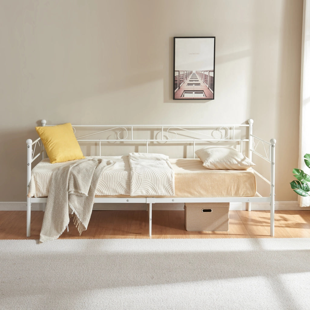 Divano Letto con Materasso 90x200 cm Sofa in Acciaio - Bianco [en.casa]