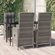 Set da Pranzo Giardino 5pz Nero e Grigio con Cuscini Polyrattan