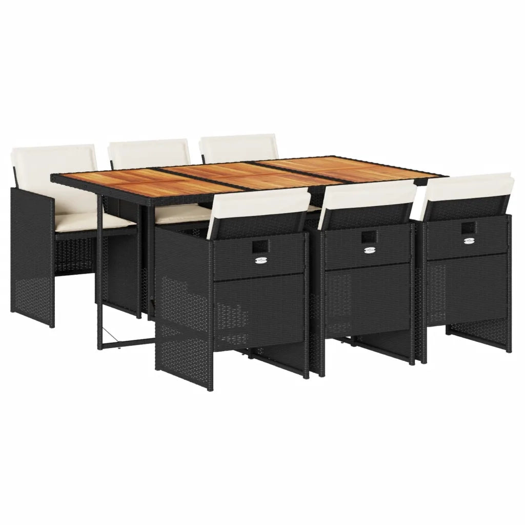 Set da Pranzo da Giardino 7 pz Nero con Cuscini in Polyrattan 3277682