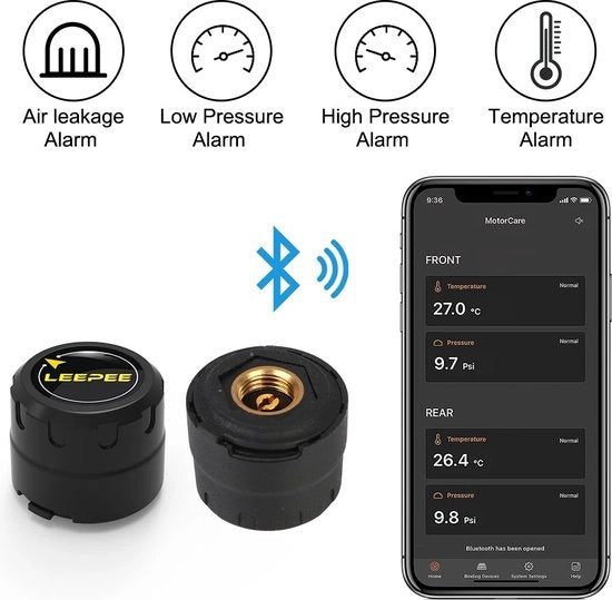 Accessori per Motocicletta - Controllatore di Pressione dei Pneumatici - Ideale per Motocicletta e Scooter - Connesso a Android/IOS - Bluetooth -