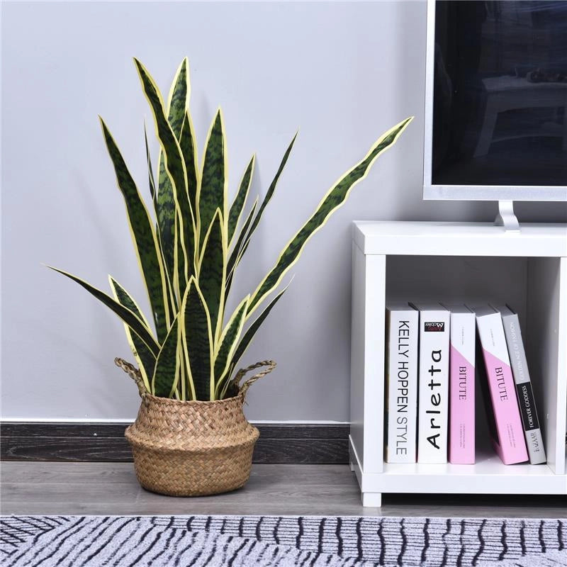 SANSEVERIA ARTIFICIALE PIANTA DA ESTERNO E INTERNO CON VASO DECORATIVO REALISTICA VERDE E GIALLO ?15CM X 80CM
