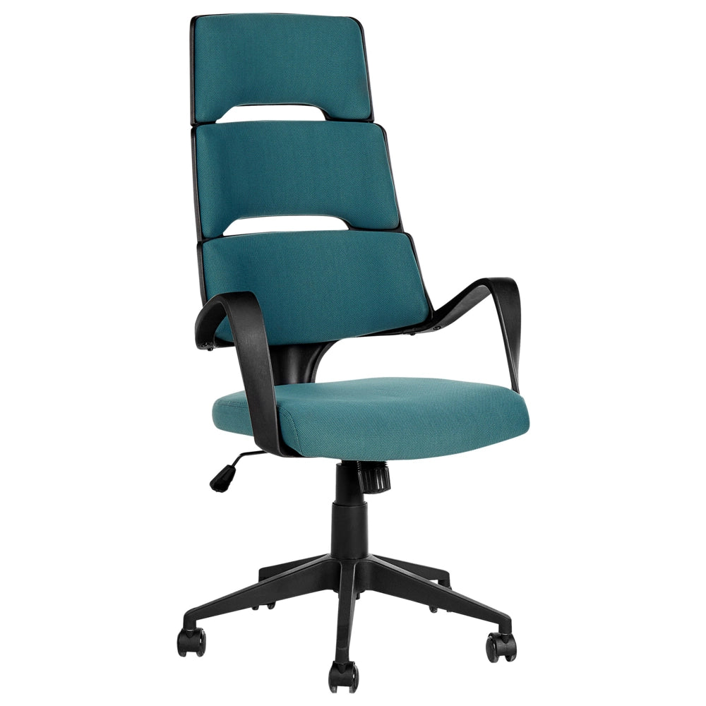 Sedia ufficio in materiale sintetico blu e nero struttura in metallo schienale regolabile e girevole ufficio