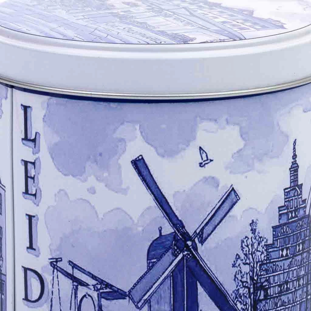 Contenitore in metallo blu e bianco D10x11,5h cm