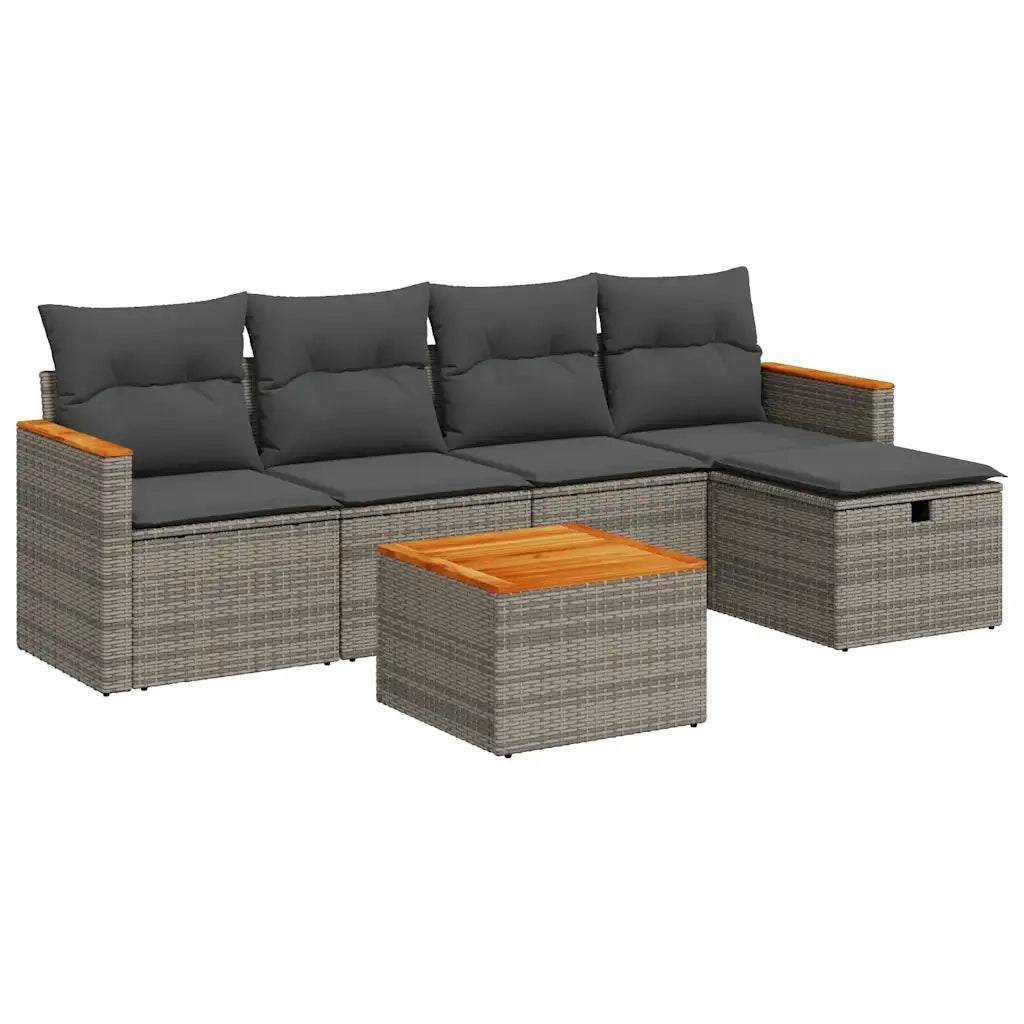 Set Divano da Giardino 6 pz con Cuscini Grigio in Polyrattan 3325910