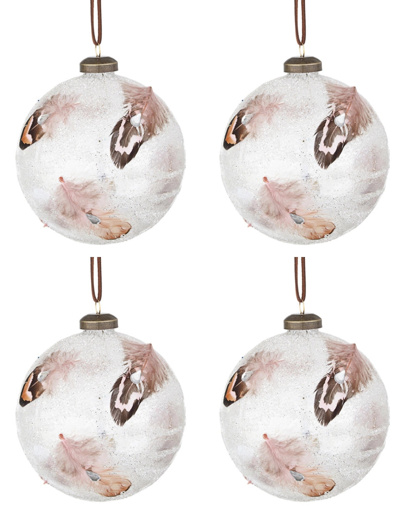 Palline di Natale in Vetro Bianche Piume Eleganti Decorazioni Addobbi Albero Diametro: 100 mm