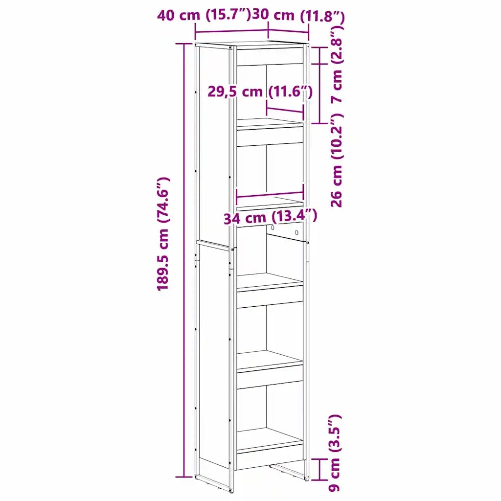 Armadio per Libri Grigio Sonoma 40 x 30 x 189,5 cm