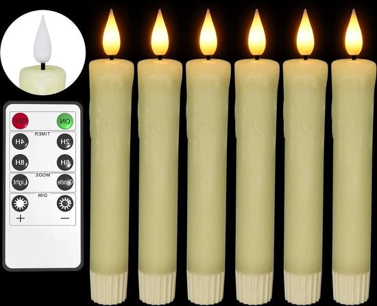 Set di candele elettriche a distanza - 6 pezzi - candele a olio vero - fiamma tremolante - funzione timer - decorazione di camera - festa - Natale - Capodanno - Halloween