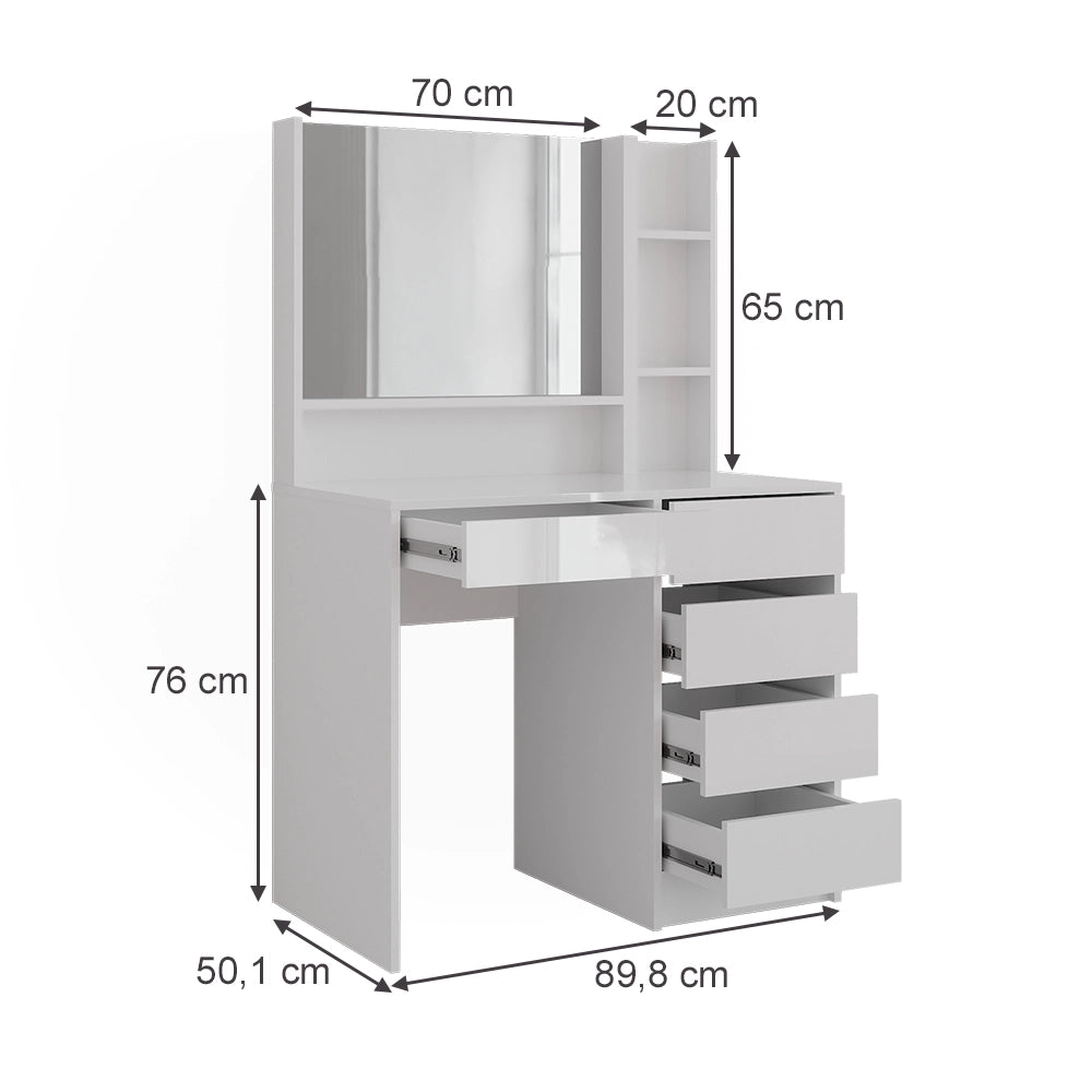 Vicco Tavolo da toeletta Bianco/bianco lucido 89.8 cm 3 parti
