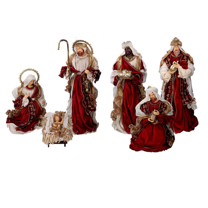 Natività tessuto bordeaux con re magi cm xh81