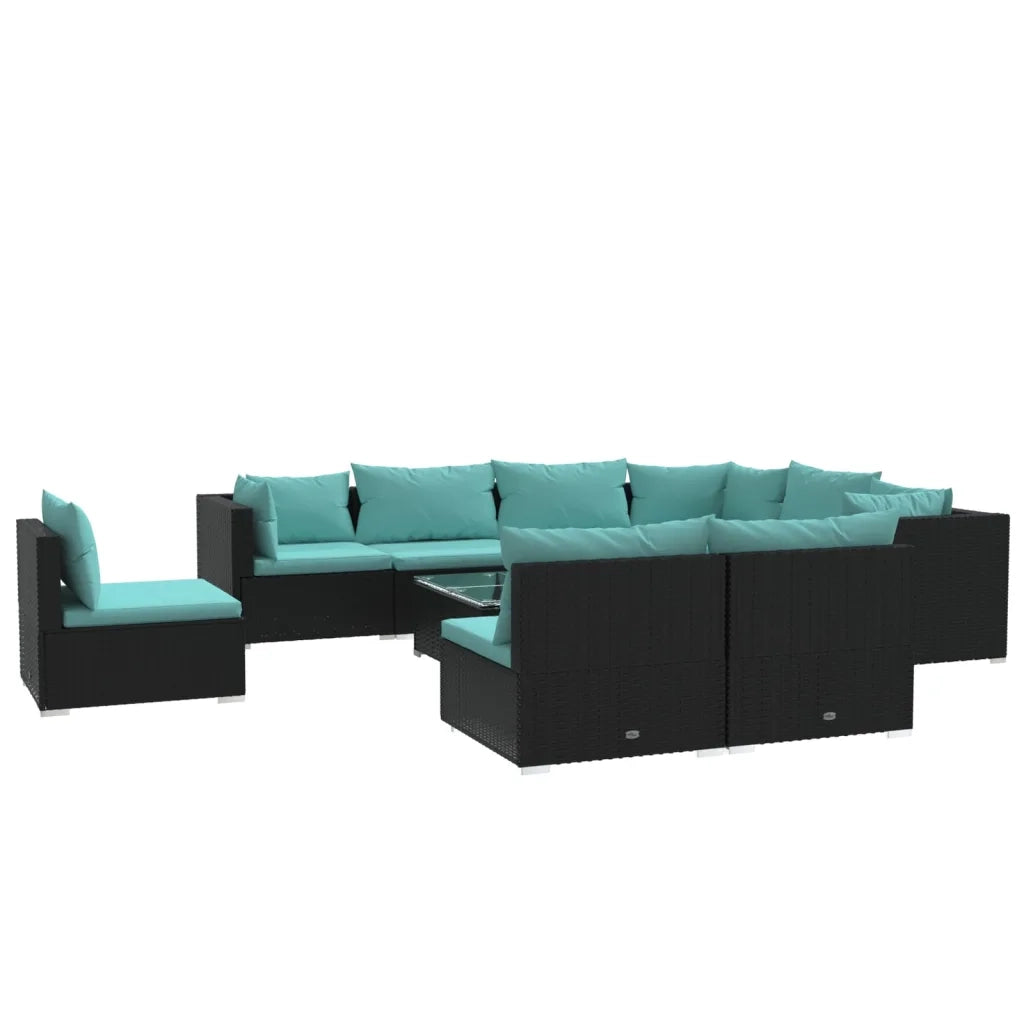 Set Divani da Giardino 10 pz con Cuscini in Polyrattan Nero cod mxl 34589
