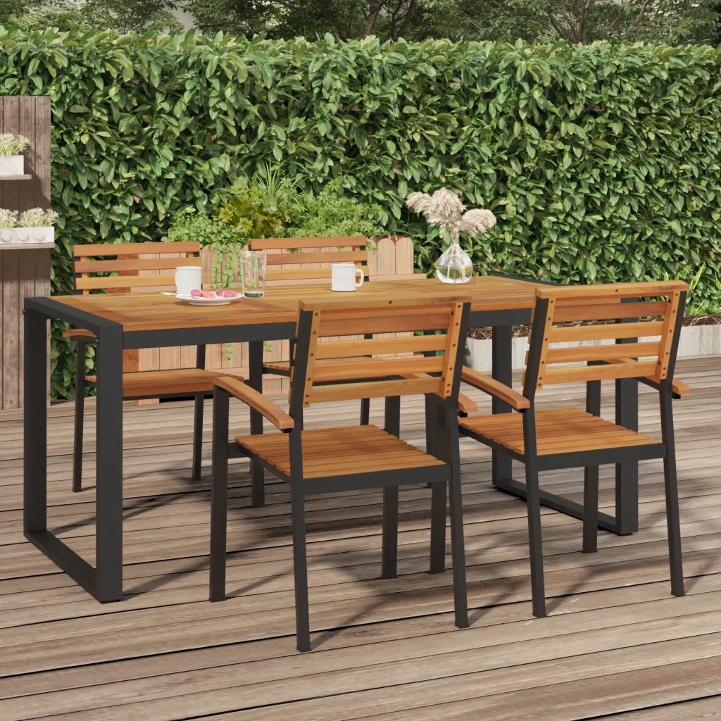 Tavolo Giardino | Tavolino da esterno con Gambe a U 180x90x75cm Legno Massello Acacia