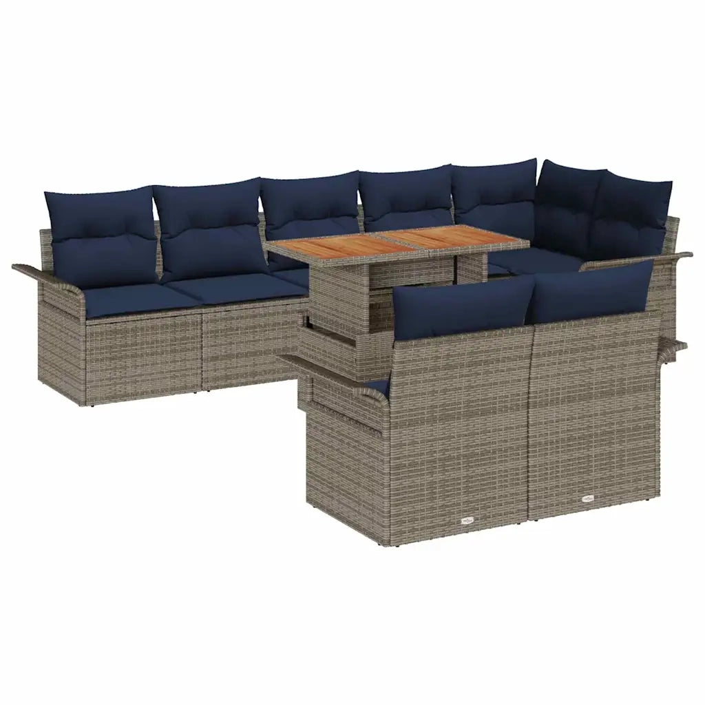 Set Divano da Giardino con cuscino 9 pcs grigio e blu navy