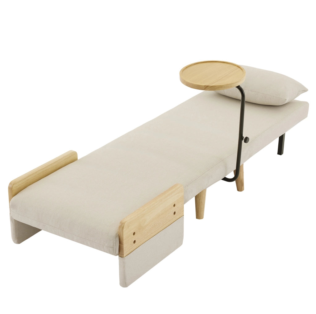 Poltrona letto 3 in 1 beige con vassoio girevole