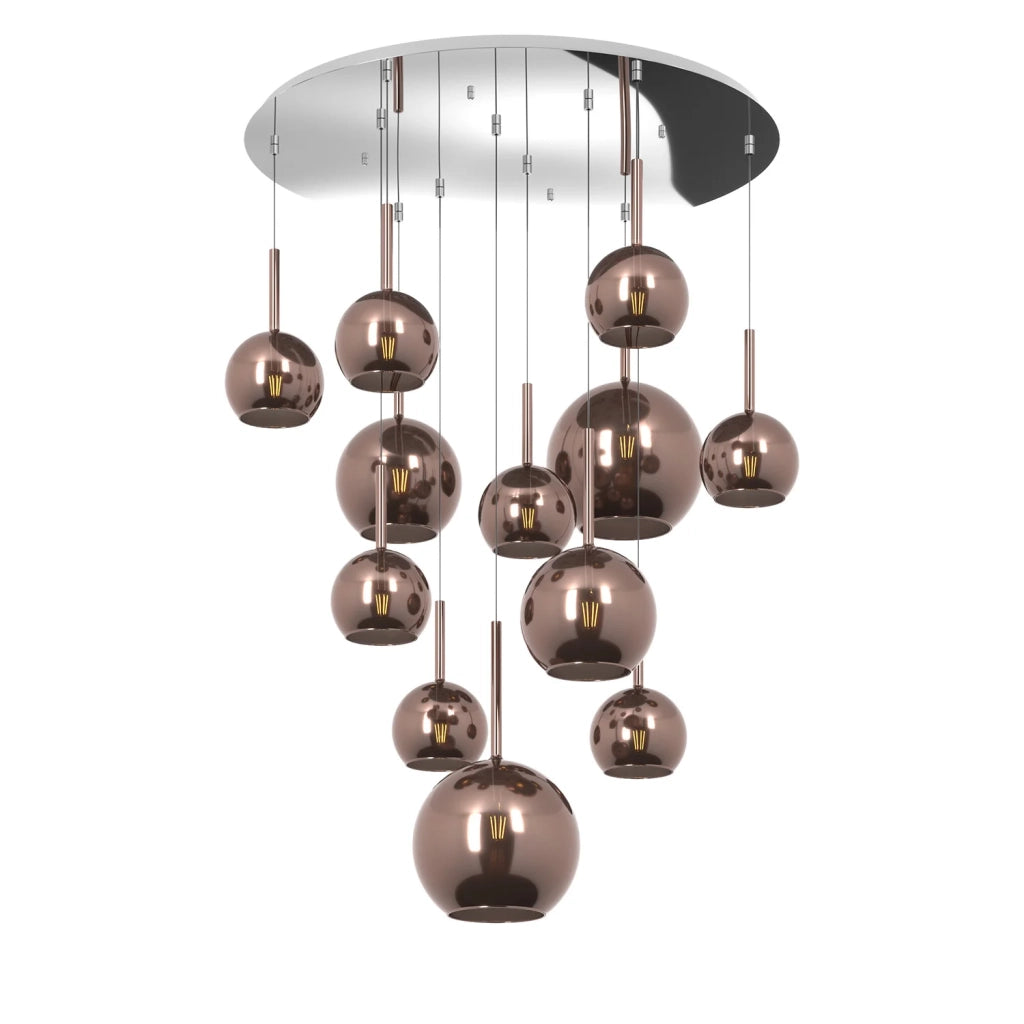 Lampadario Contemporaneo Future Metallo Cromo Vetro Mix Rame 12 Luci E27