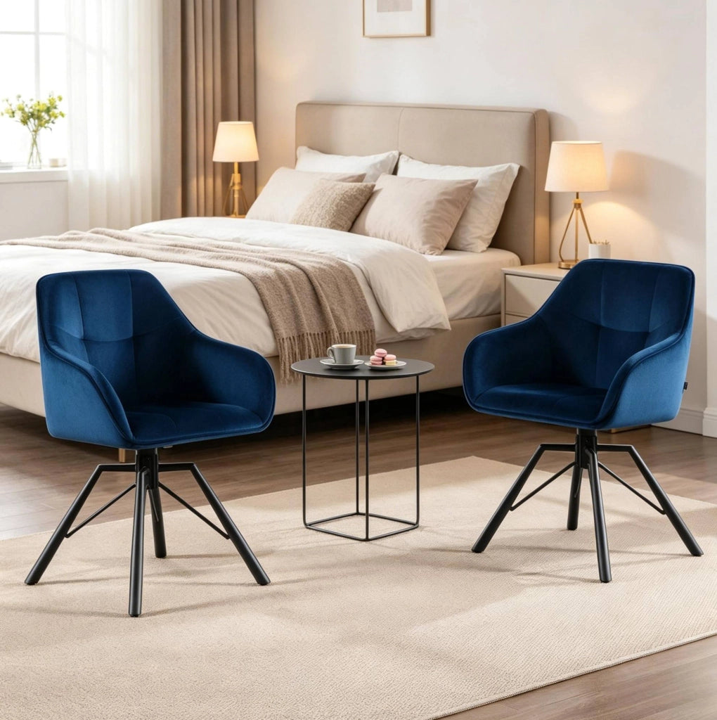 Set di 2 sedie da pranzo girevoli in velluto blu