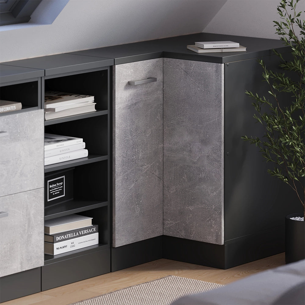 Mobile sottotetto Mobile angolare Rion Calcestruzzo/Antracite 75.6 x 83.8 cm con 1 porta, carcassa dell’armadio profondità 60 cm Vicco