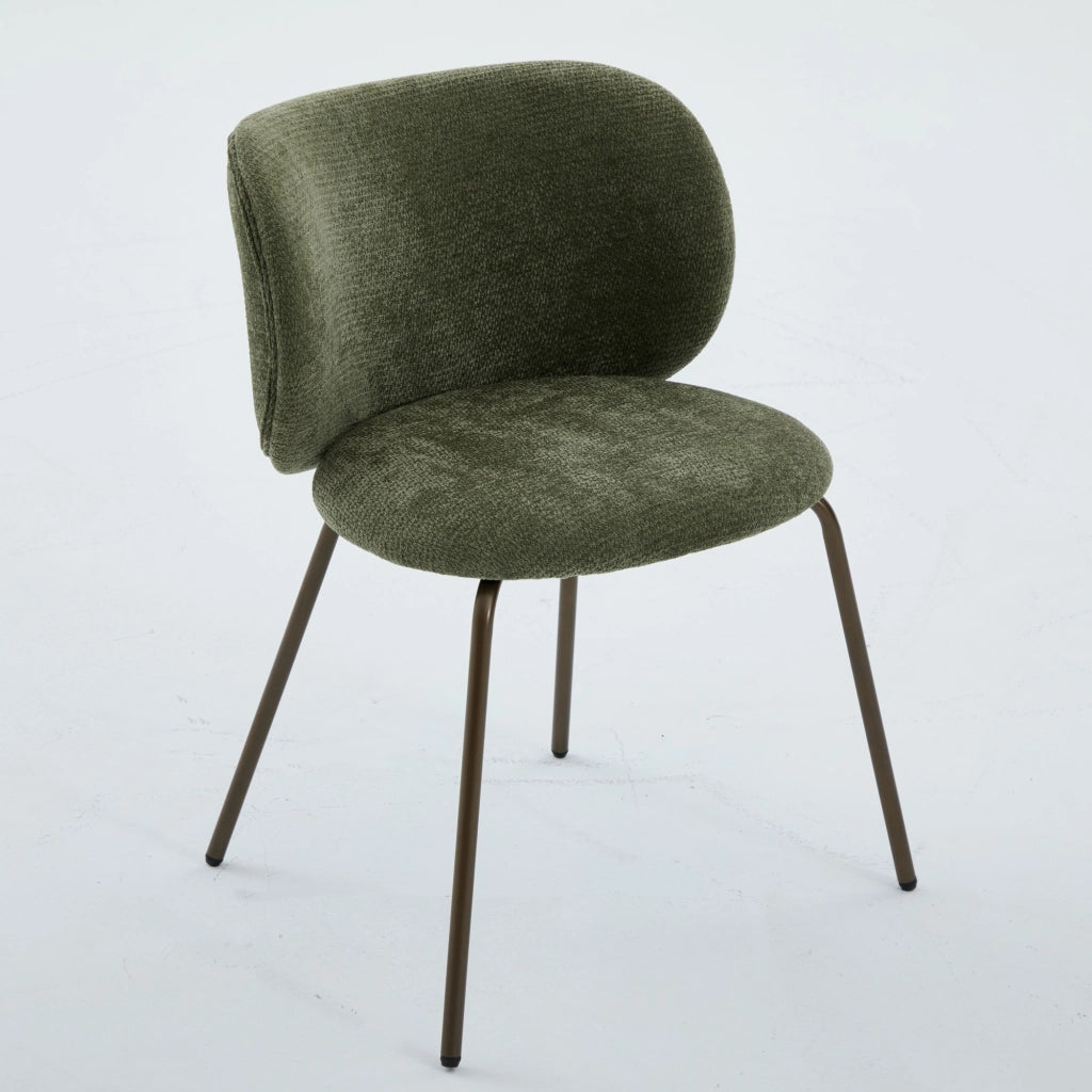 Sedia da pranzo Chenille moderna - Zephmum- Schienale curvo imbottito, gambe in bronzo, verde