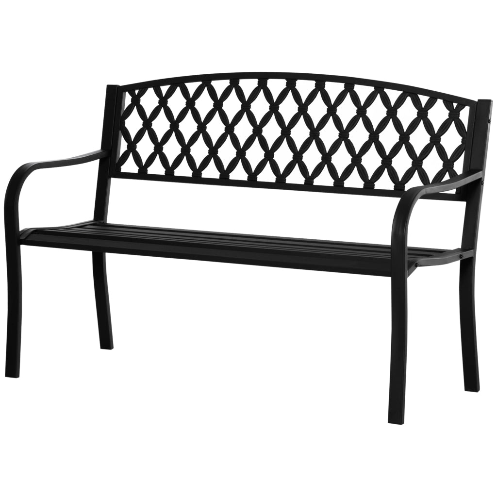 Panchina da Esterno 2 Posti con Braccioli in Acciaio e Ghisa. 128x58.5x89cm. Nero