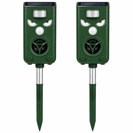 Sistema di Allarme per Giardino con Ultrasuoni 2x - Repellente per Cani e Uccelli - Caricabile con Energie Solare e USB - Ospitabile per Esterni