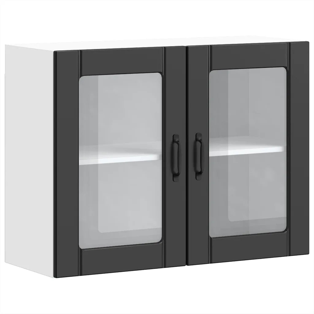 vidaXL Pensile da Cucina con Porta in Vetro Lucca Nero Truciolato