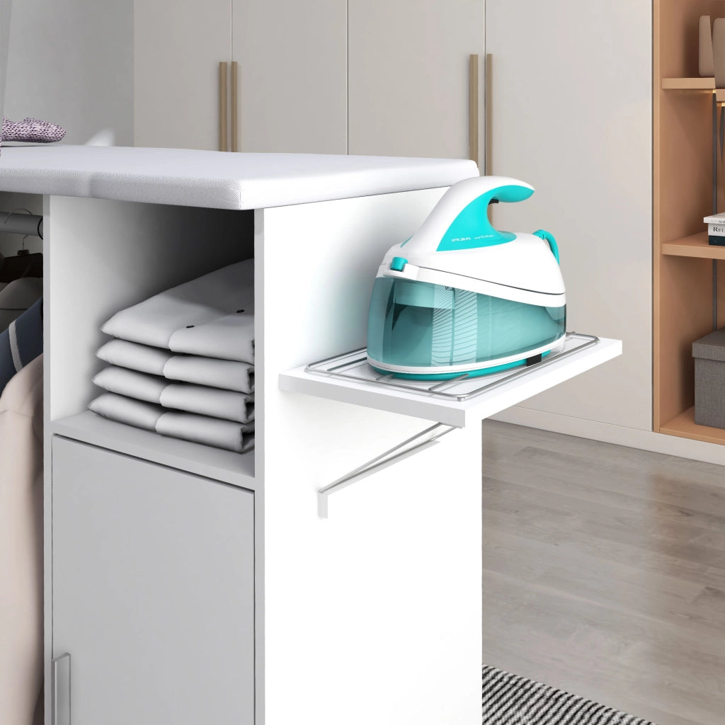 EasyComfort Mobile Asse da Stiro con Piano d'Appoggio, 3 Ripiani a Cubo e Guida, 127x42.5x99cm, Bianco