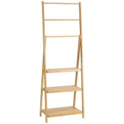 kleankin Portasciugamani Bagno Multiuso Pieghevole con 3 Barre e 3 Ripiani, 53x30.5x152 cm, Legno Naturale