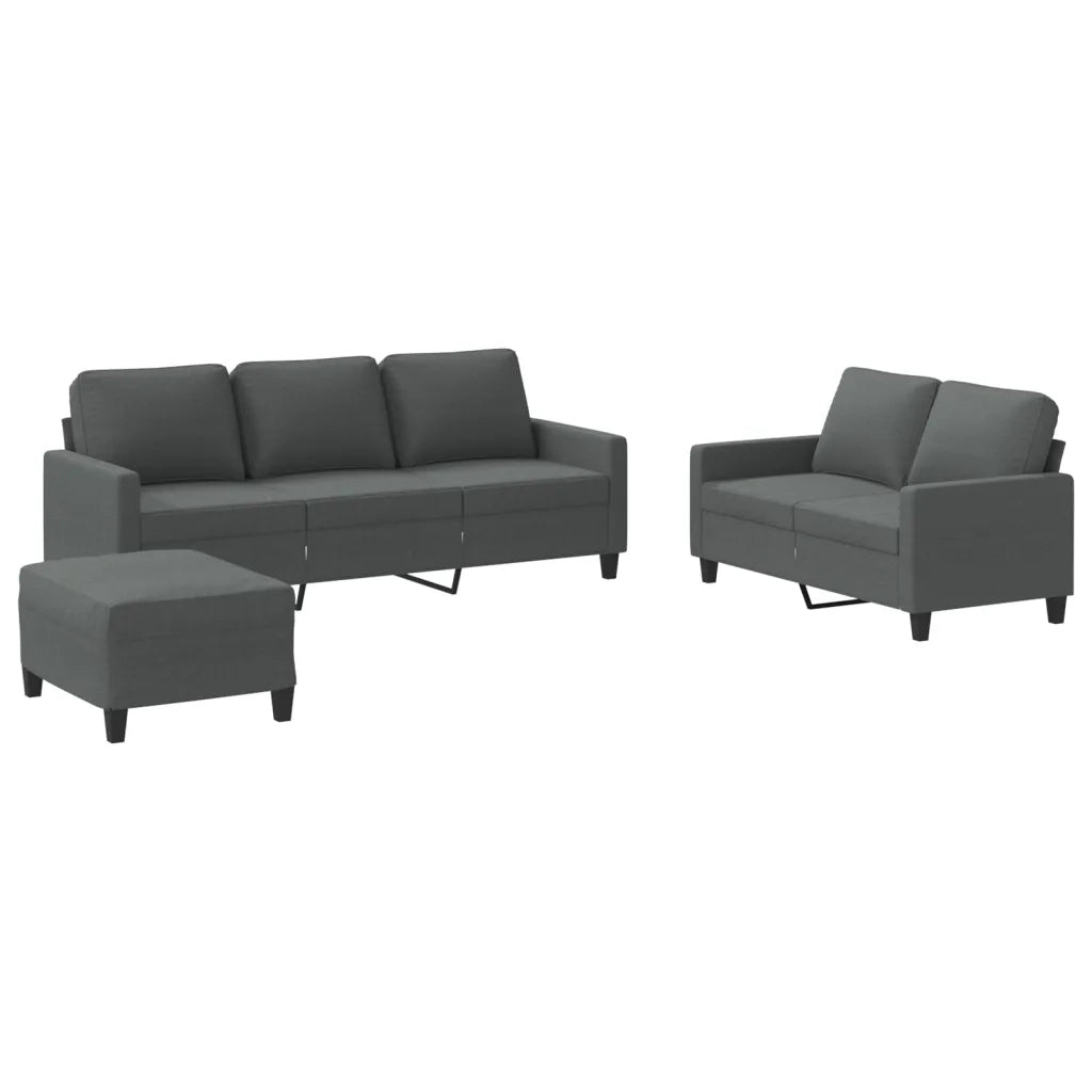 Set di Divani 3 pz con Cuscini Grigio Scuro in Tessuto