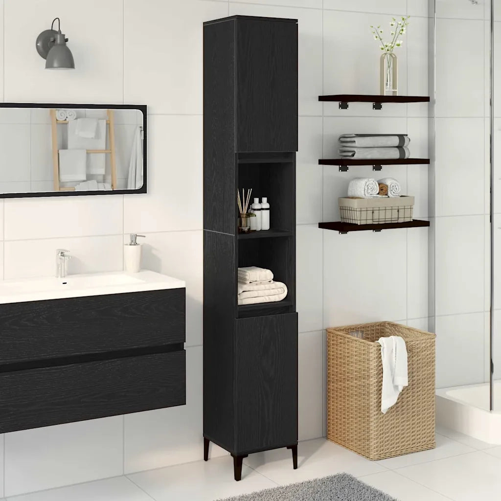 Mobile da Bagno Rovere Nero 30 x 30 x 190 cm Legno multistrato 862806