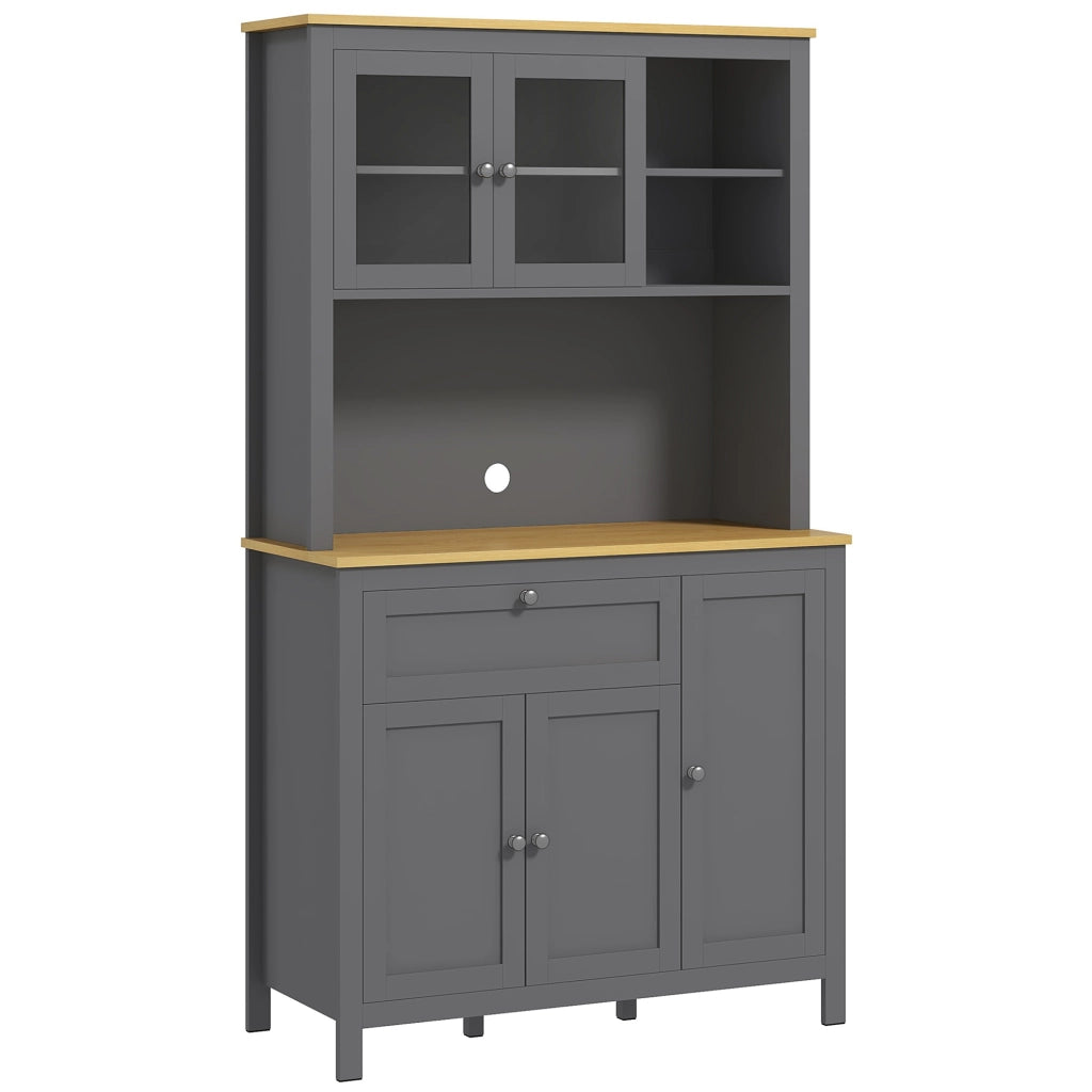 Armadio Cucina Buffet 5 Ante con 2 Ante Vetrate e Cassetto ¨C Zephmum ¨C Grigio 180 cm