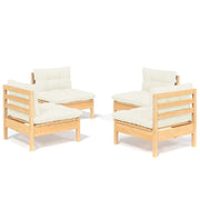 Set Salotto da Giardino 4 pz | Set di Mobili da Esterno con Cuscini Crema in Legno di Pino