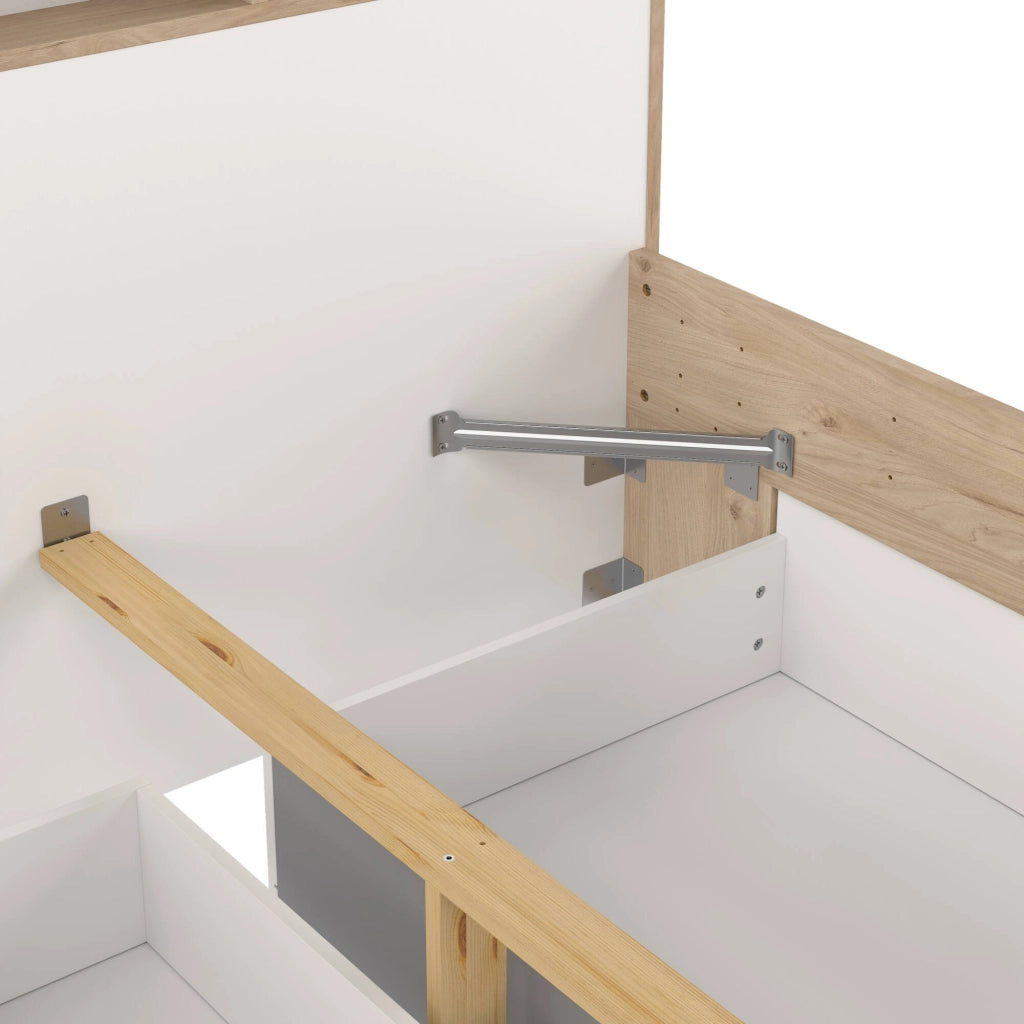 Letto piazza e mezza Jean, Sommier per camera da letto, Giroletto per stanza, Struttura porta materasso, 206x150 h97 cm, Rovere e Bianco