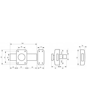 Serratura a chiavistello a pomolo Apache, cilindro 40mm, catenaccio 160mm, acciaio, 3 chiavi, bronzo epossidico - THIRARD