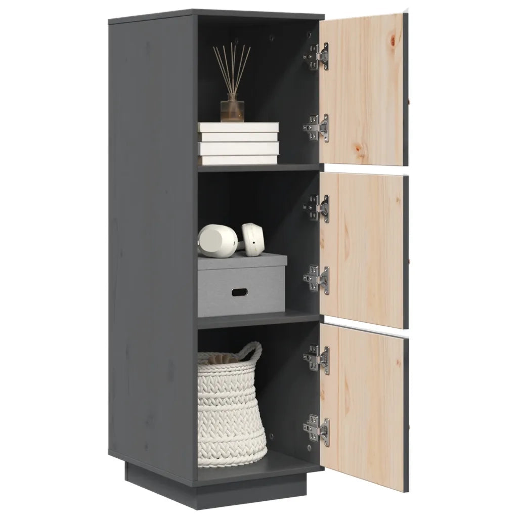 Credenza Grigia 34x40x108,5 cm in Legno Massello di Pino 820169