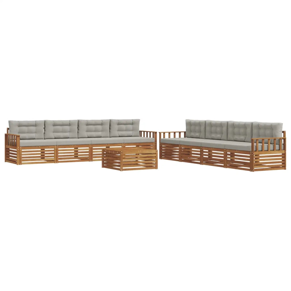 Set di divani da esterno 9 pcs Grigio Naturale e Chiaro