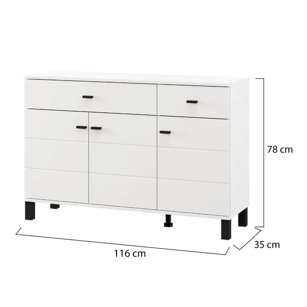 Madia Jerico, Credenza 2 Cassetti, 116x35x78h cm Bianco Opaco