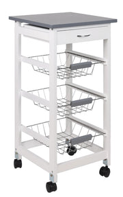 MAURY'S CARRELLO PORTAFRUTTA CON 3 CESTI IN COLORE BIANCO TOP GRIGIO 37X37 H76 CM