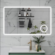 AICA Specchio da bagno  100 x 60 cm, dimmerabile, Blue tooth, Funzione Memoria, antiappannamento, 3 colori, Magnificatore