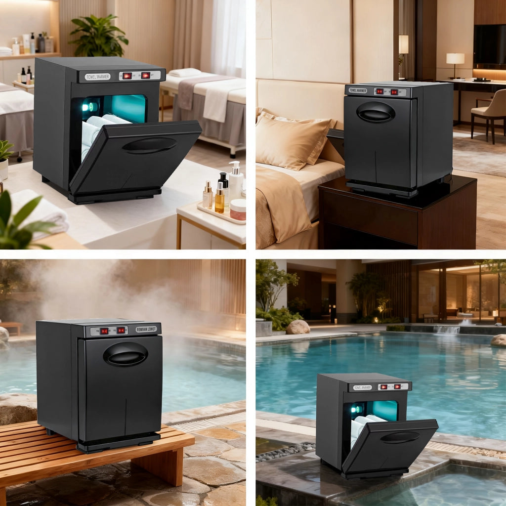 ZMH Scaldasalviette nero 5L scaldasalviette rotante a 360° asciugasalviette UV per saloni di bellezza e spa