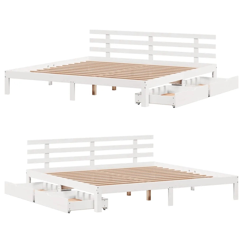 Giroletto con Cassetti Bianco 180x200 cm Legno Massello di Pino 3302017