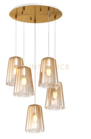 SOSPENSIONE OTTONE SAT. TONDA 5 LUCI AMBRA 1164OS-S5 T-AM