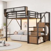 Letto a soppalco 140x200 in metallo con LED e scala