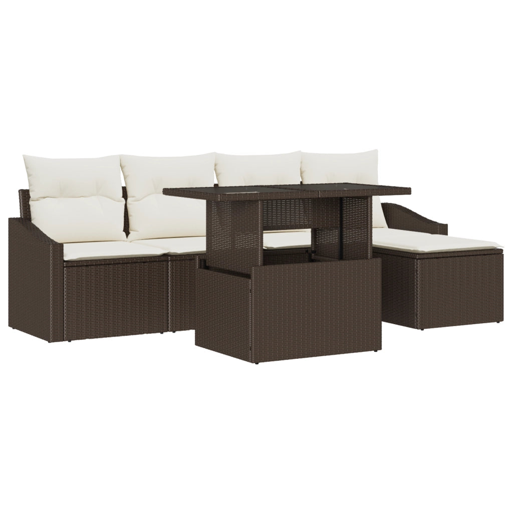 Set di SofÃ  da Giardino a 6 Pezzi con Cuscini in Polirattan Marrone