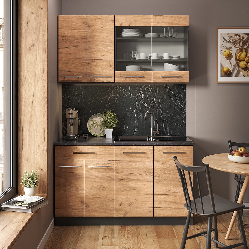 Vicco Cucina completa Quercia dorata/antracite 140 cm senza piano di lavoro