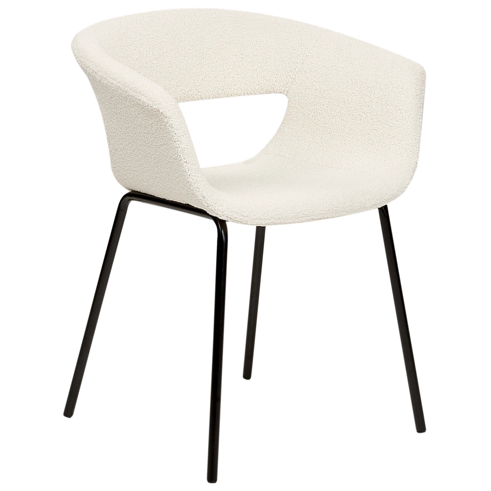 Set di 2 sedie tessuto bouclè bianco sporco senza braccioli con gambe in metallo per la sala da pranzo Cucina