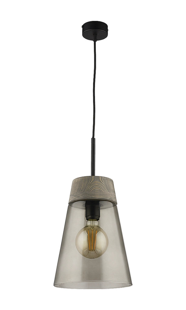 Sospensione nordica cono vetro fumé legno E27 15W Jupiter