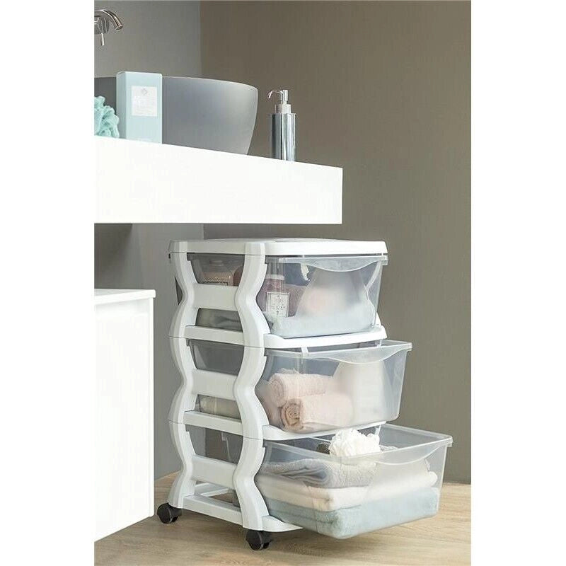 INSIEME 3 CASSETTI CON RUOTE BIANCO 36 X 40 X 62 CM