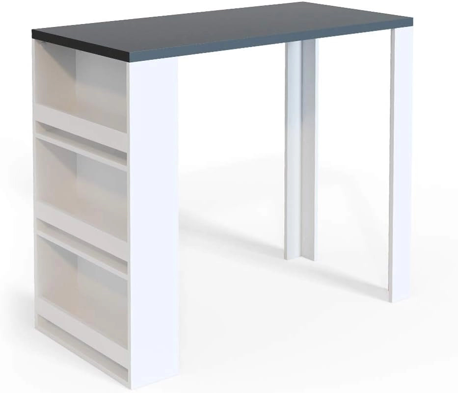 Tavolo bar alto, Bianco, 57 x 117 cm, con ripiani aperti per riporre utensili da cucina